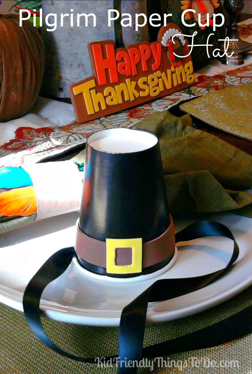 Pilgrim Paper Cup Hat Craft for Thanksgiving! KidFriendlyThingsToDo.com
