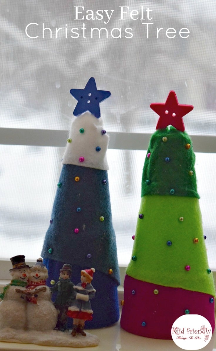 Easy Felt Christmas Tree Craft for kids to make! Perfect for holiday parties. www.kidfriendlythingstodo.com