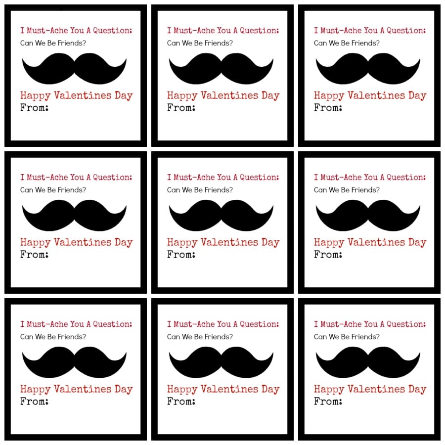 Mustache Valentine Free Printables