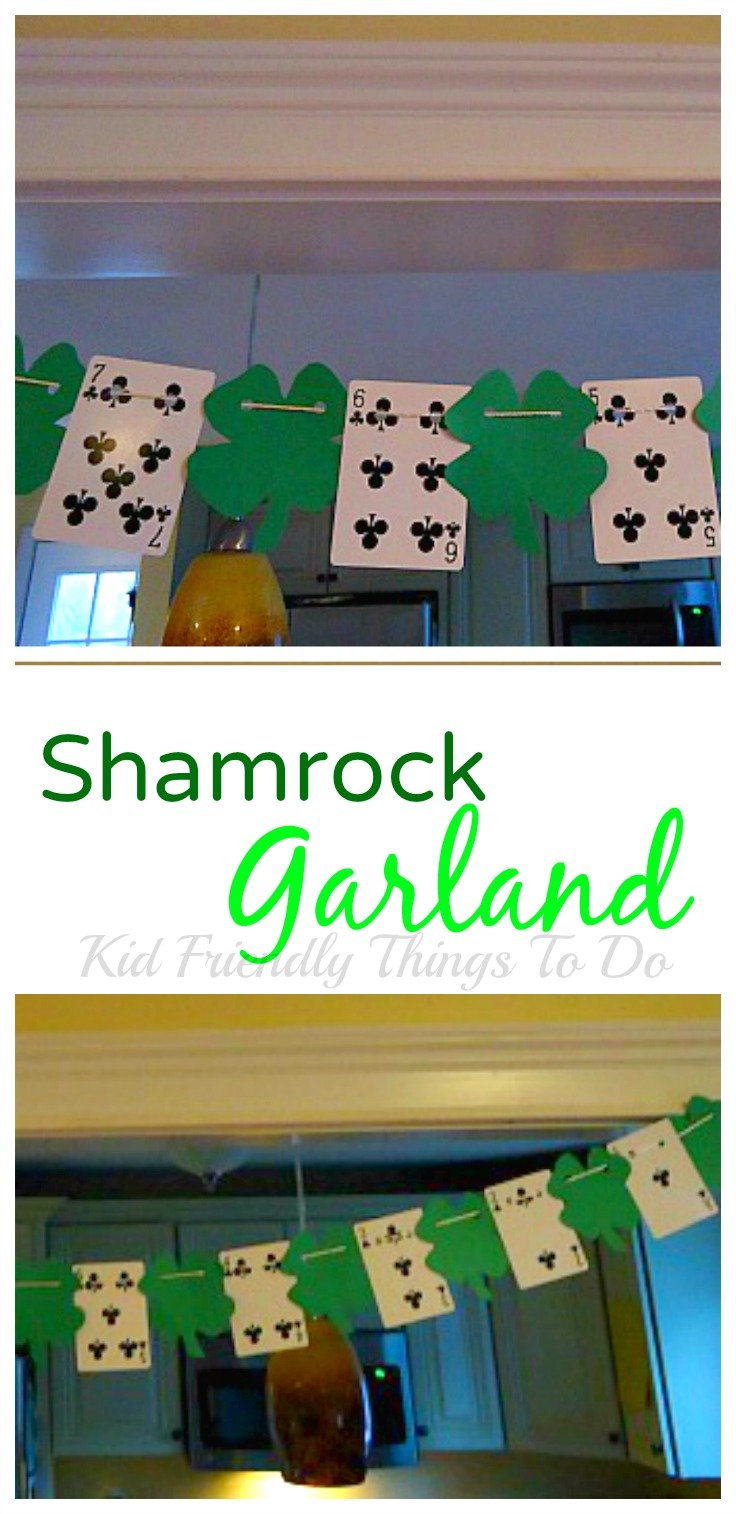 Easy Shamrock St. Patrick's Day Garland that can be made from the Dollar Tree supplies - KidFriendlyThingsTodo.com