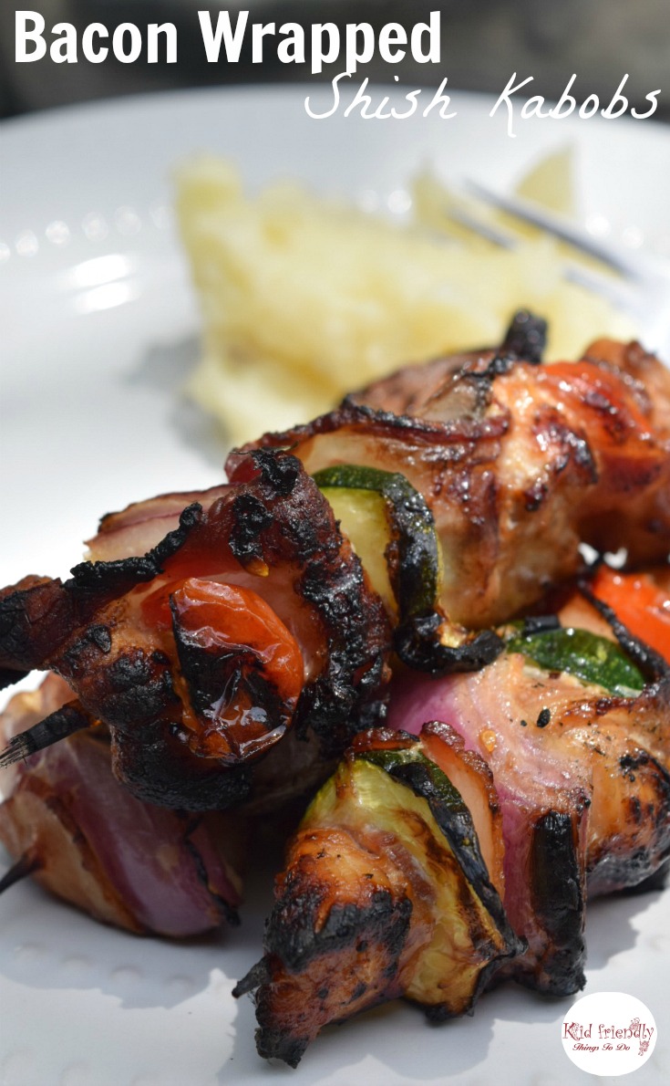 Try this idea on your kabob. Wrap them in bacon. Delicious marinade flavor on these Bacon Wrapped Grilled Shish Kabobs. Make this with Chicken or Beef! I've tried both. They are the Best tasting kabobs! KidFriendlyThingsToDo.com