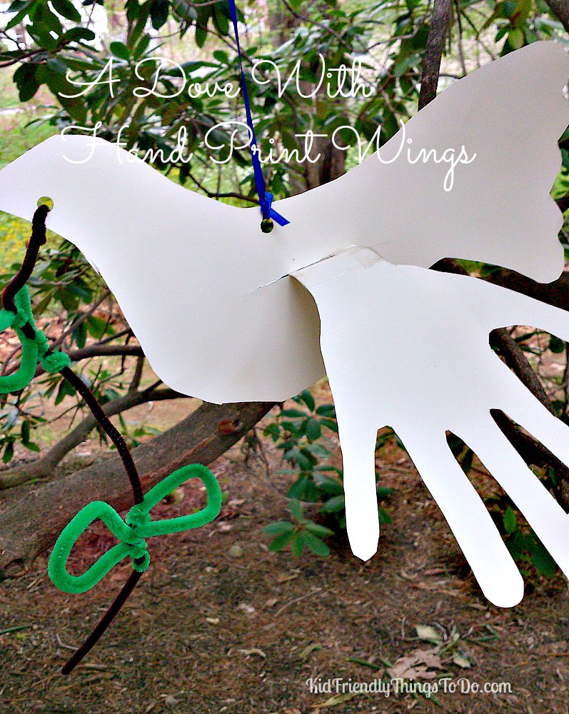 A Dove Craft using Hand Prints as Wings. KidFriendlyThingsToDo.com