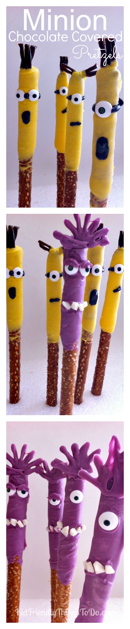 The cutest Minion Chocolate Covered Pretzels - KidFriendlyThingsToDo.com