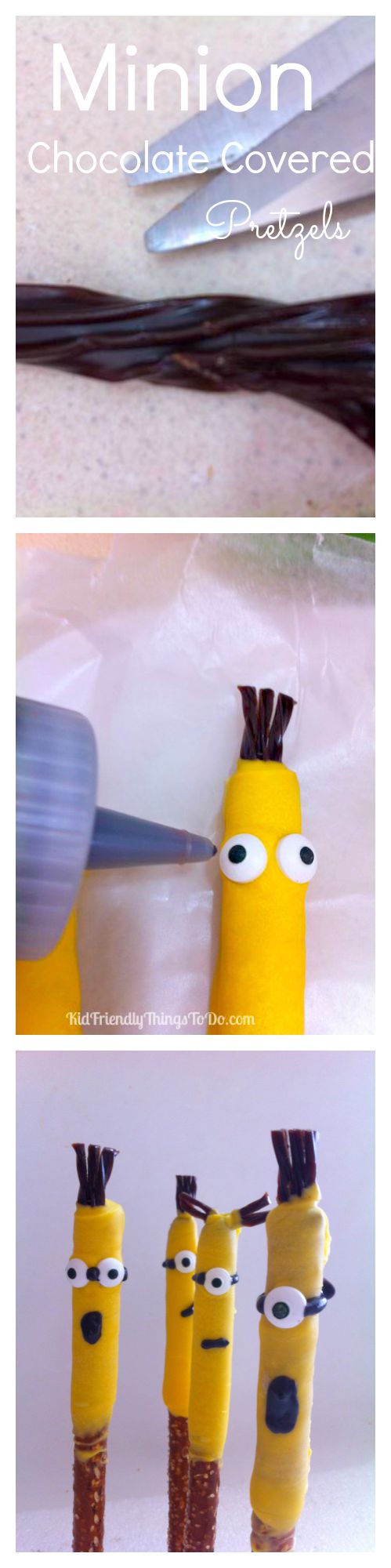 The cutest Minion Chocolate Covered Pretzels - KidFriendlyThingsToDo.com