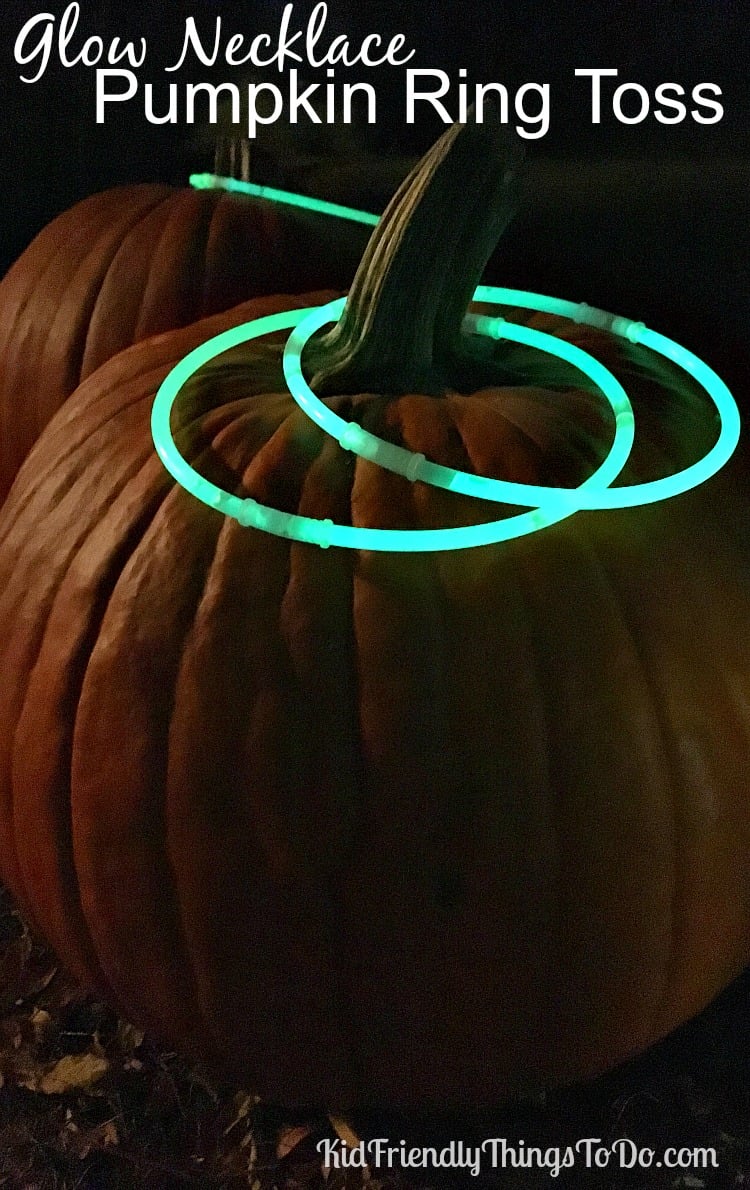 Use Glow in the Dark Necklaces as rings for an easy & fun Pumpkin Ring Toss Game! - KidFriendlyThingsToDo.com