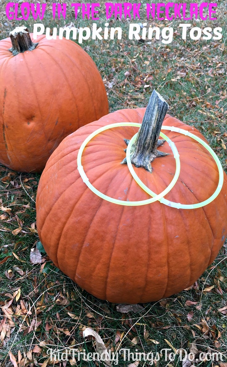 Use Glow in the Dark Necklaces as rings for an easy & fun Pumpkin Ring Toss Game! - KidFriendlyThingsToDo.com