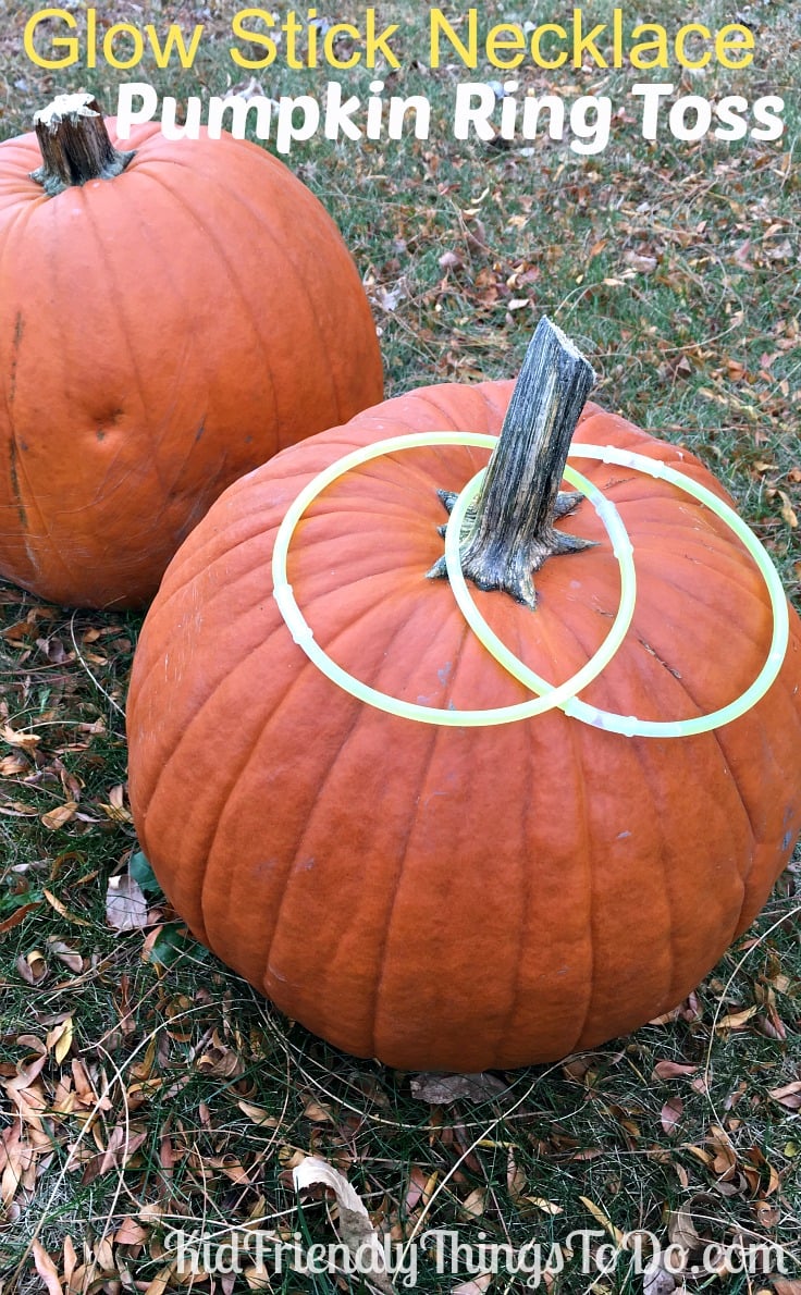 Use Glow in the Dark Necklaces as rings for an easy & fun Pumpkin Ring Toss Game! - KidFriendlyThingsToDo.com