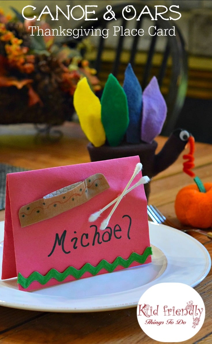 Thanksgiving Canoe and Oar Craft and Table Decoration. Perfect place card idea! www.kidfriendlythingstodo.com