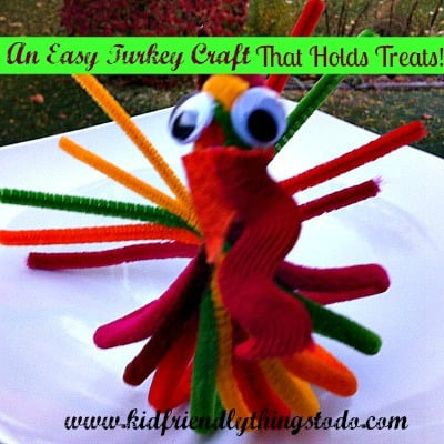 An Adorable and Easy Turkey Craft for Thanksgiving! This Turkey even holds a bag of treats in it's belly! A great Place card holder, Classroom Craft, or Surprise for the Kid's Thanksgiving Table