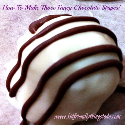 Making those beautiful chocolate stripes using a plastic baggie!