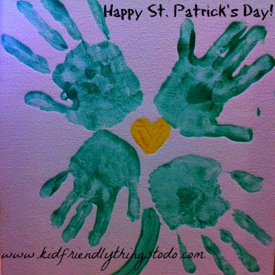 Four Leaf Clover Hand Print Art. A cute kid's St. Patrick's Day Craft!