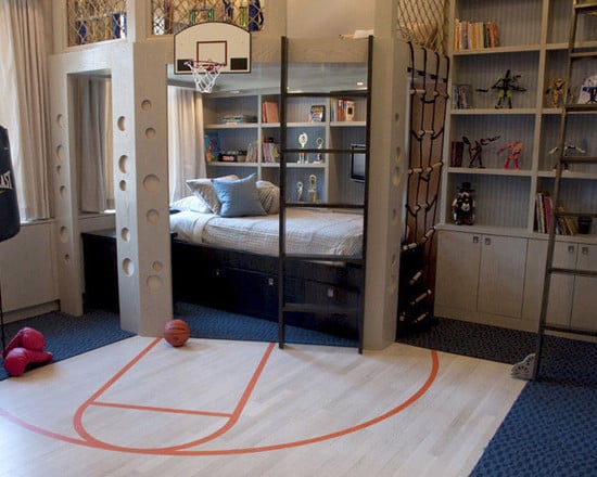 Loft Beds! Very cool way to save floor space in a kids room. I can see this all the way through their teenage years! 