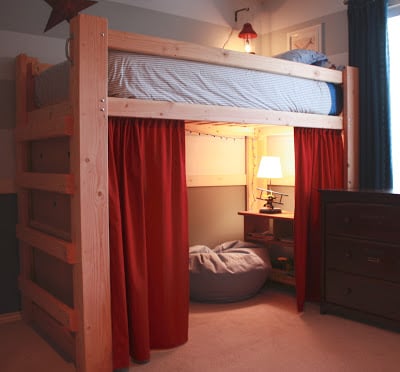 Loft Beds! ACVery cool way to save floor space in a kids room. I can see this all the way through their teenage years! 