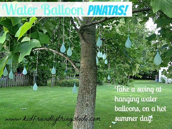 What a fun summer game! Use a stick or bats to break water balloons over your head!