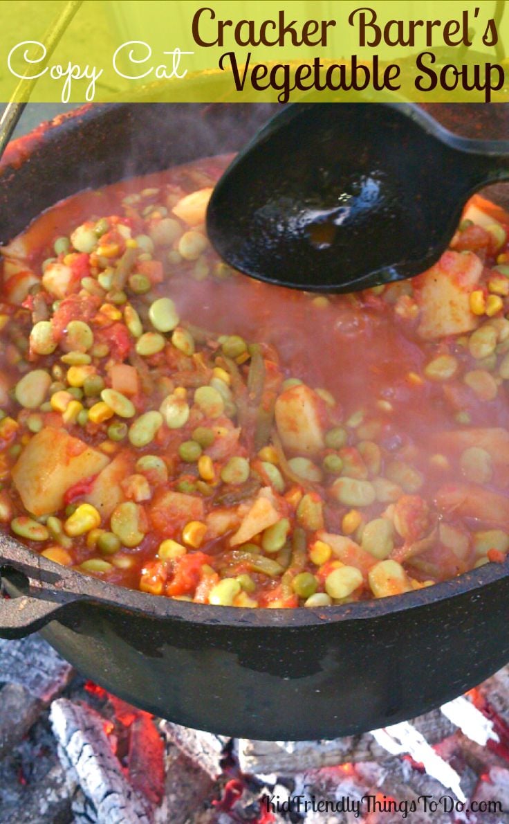 A copy cat version of Cracker Barrel's Vegetable Soup! Fall comfort food at it's finest. KidFriendlyThingsToDo.com