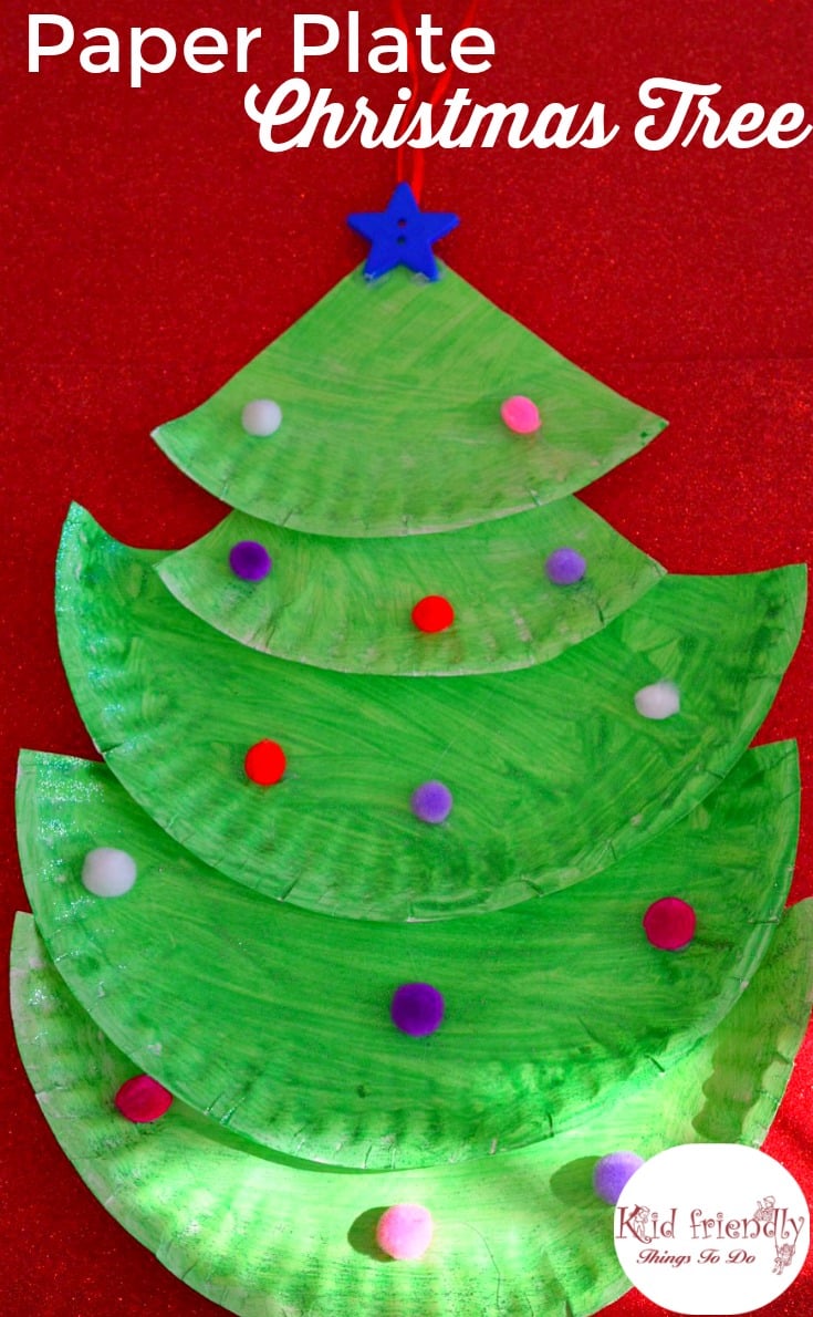 Easy to make paper plate Christmas Tree for a fun holiday decoration with kids! www.kidfriendlythingstodo.com