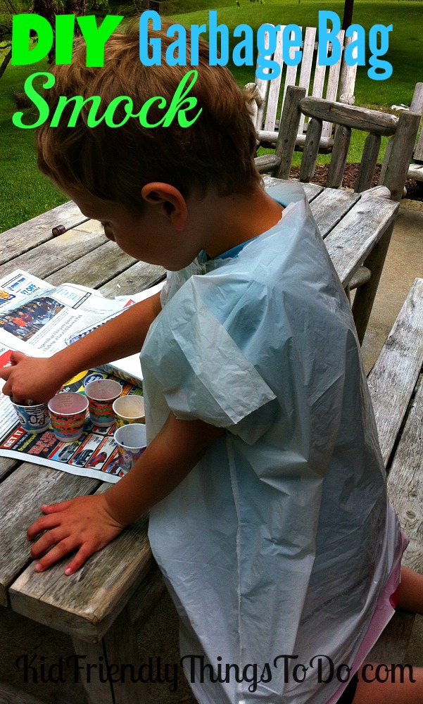 DIY Garbage Bag Kid's Art Smock! - Scissors + Garbage Bag = Instant Smock For All! Perfect for painting birthday parties, or just everyday fun!