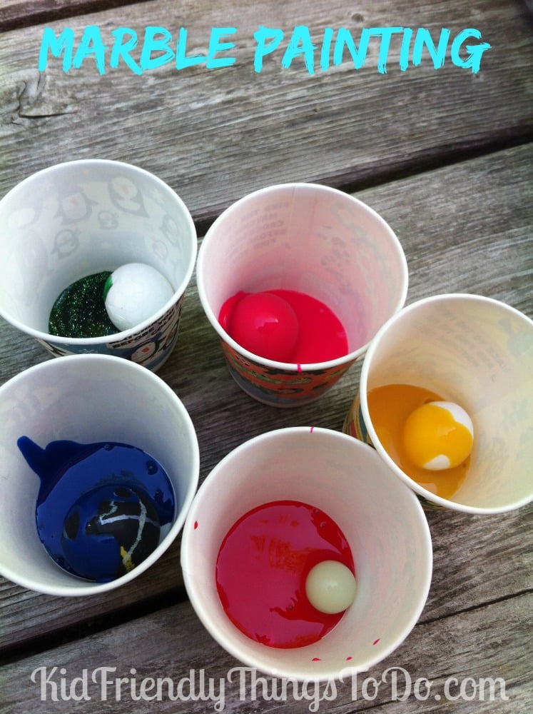 Marbles are so much fun!  Painting with marbles is even more fun for kids!