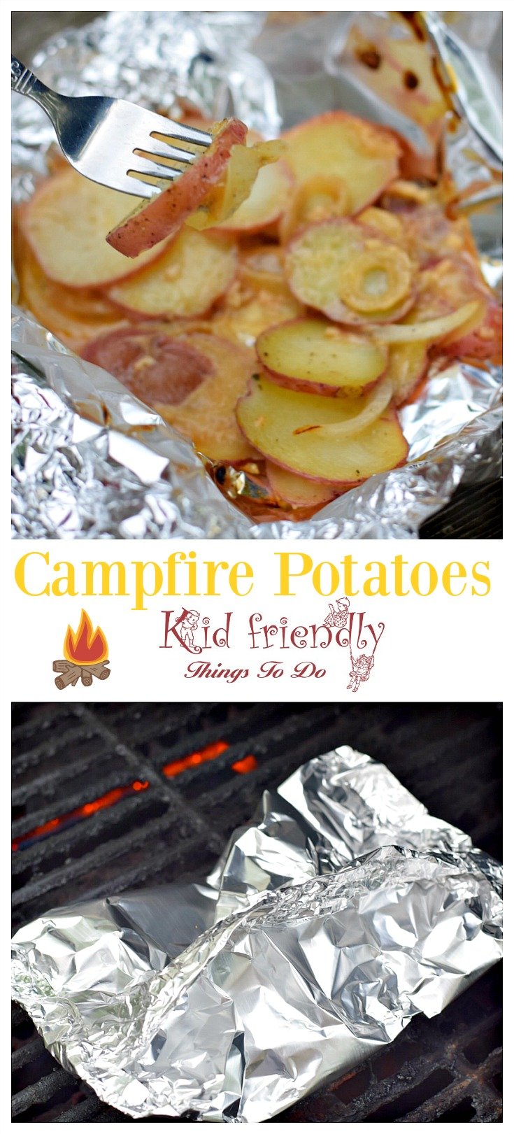 Savory Grilled Foiled Packet Campfire Potatoes - Easy camping recipe for dinner or lunch - www.kidfriendlythingstodo.com