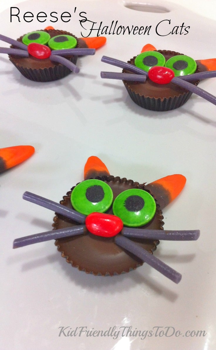 Easy Reese's Halloween Cats. The perfect last minute Halloween Treat! - KidFriendlyThingsToDo.com