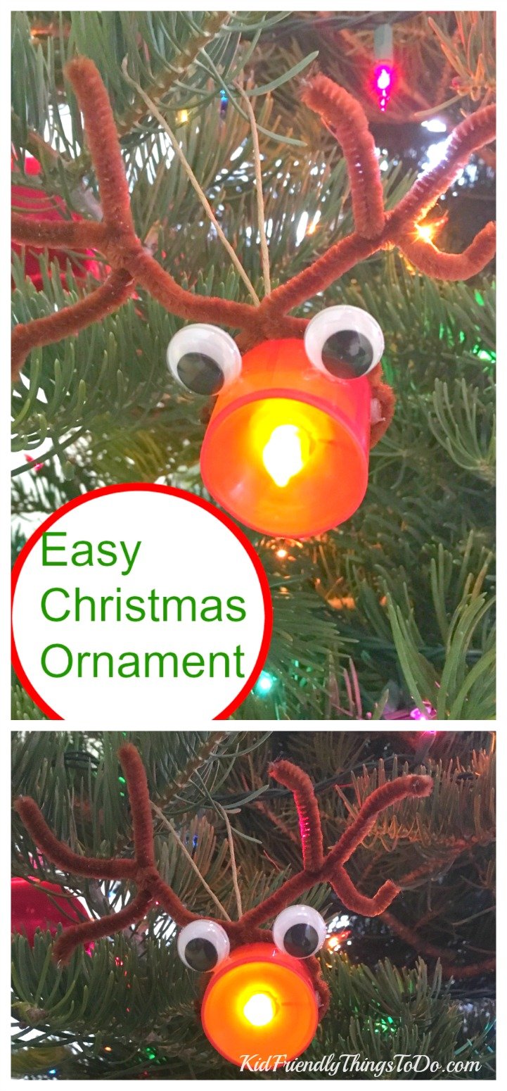 Easy Rudolph Christmas Ornament. This  is probably the easiest ornament I've ever made with kids!  - KidFriendlyThingsToDo.com