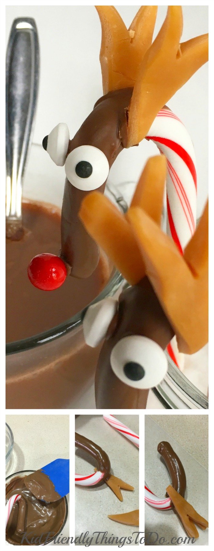 Candy Cane Reindeer Treats for Christmas fun with the kids or hot cocoa! - KidFriendlyThingsToDo.com