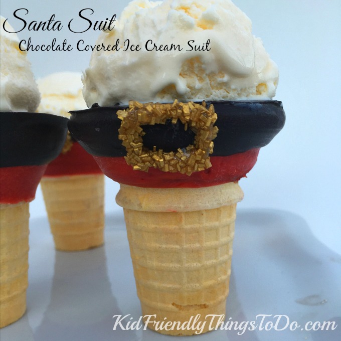 Easy DIY Chocolate Covered Santa Suit Ice Cream Cones - Perfect for your Christmas Parties - KidFriendlyThingsToDo.com