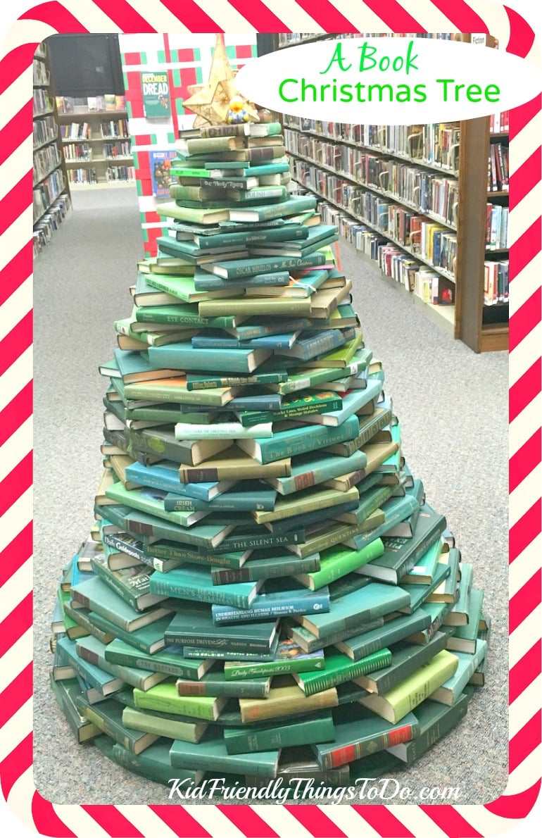 A Christmas Tree Made From Books! - What a cute craft and adorable decoration for Christmas - KidFriendlyThingsToDo.com