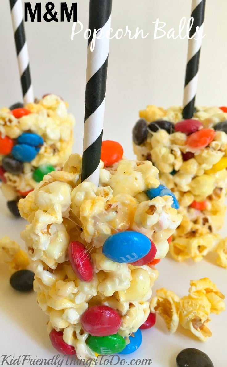 Easy M&M Popcorn Balls Recipe - KidFriendlyThingsToDo.com