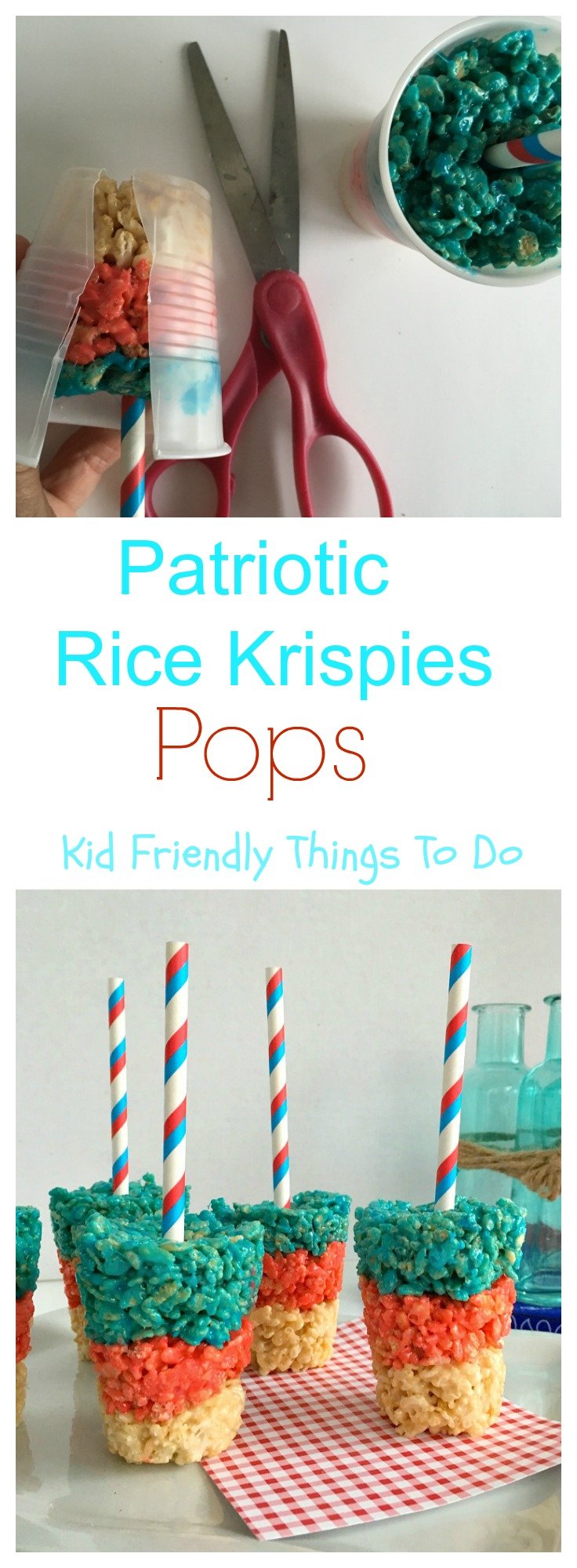 Patriotic Rice Krispies Treat Pops on a Stick - Easy & Perfect for summer picnics, Fourth of July, Memorial Day and Labor Day - KidFriendlyThingsToDo.com