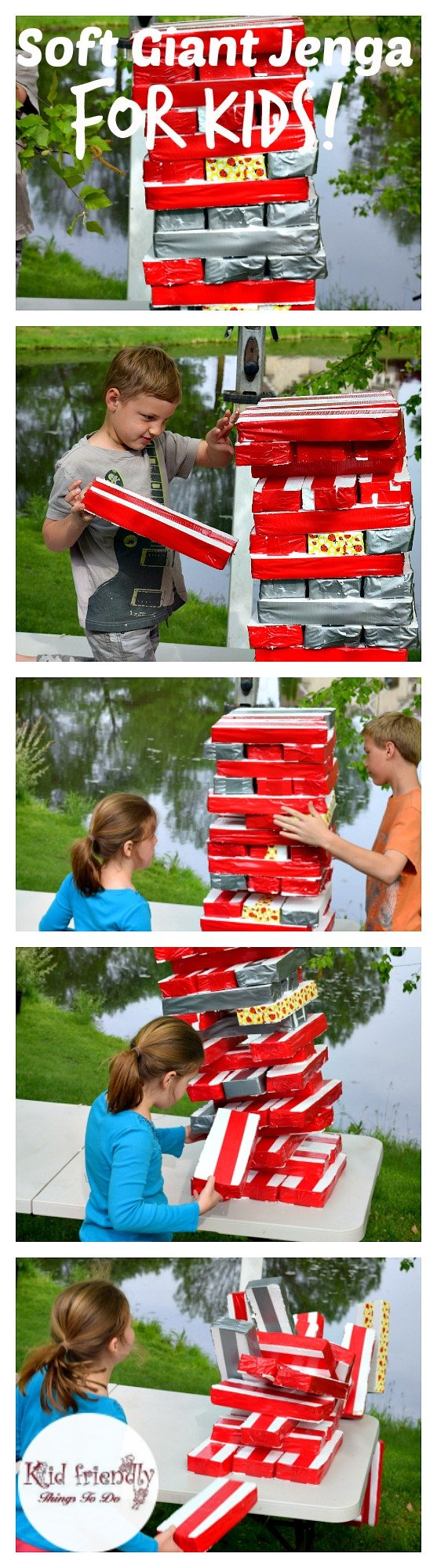 tA DIY Awesome Soft Giant Jenga Game For Kids - My kids couldn't stop playing it. For parties, anytime, summer and backyard fun! KidFriendlyThingsToDo.com