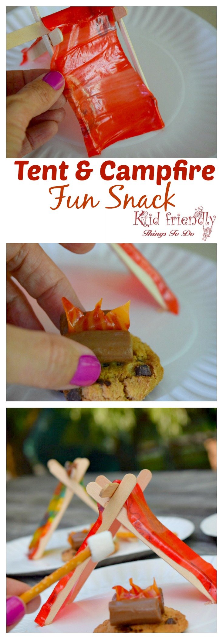 A Tent and Campfire Fun Food Idea for Kids - Perfect No Bake simple treat for camping, summer fun, boy scouts or girl scouts! www.kidfriendlythingstodo.com