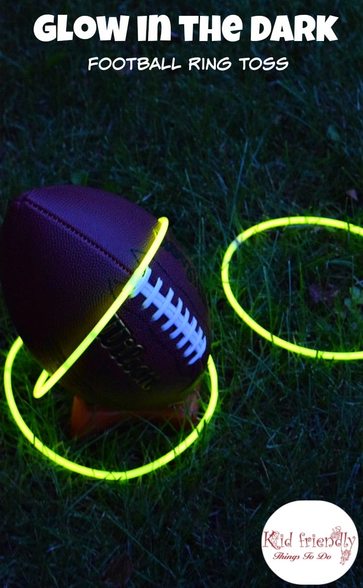Glow in the dark Football ring toss! Ideas for a Football party with kids - www.kidfriendlythingstodo.com