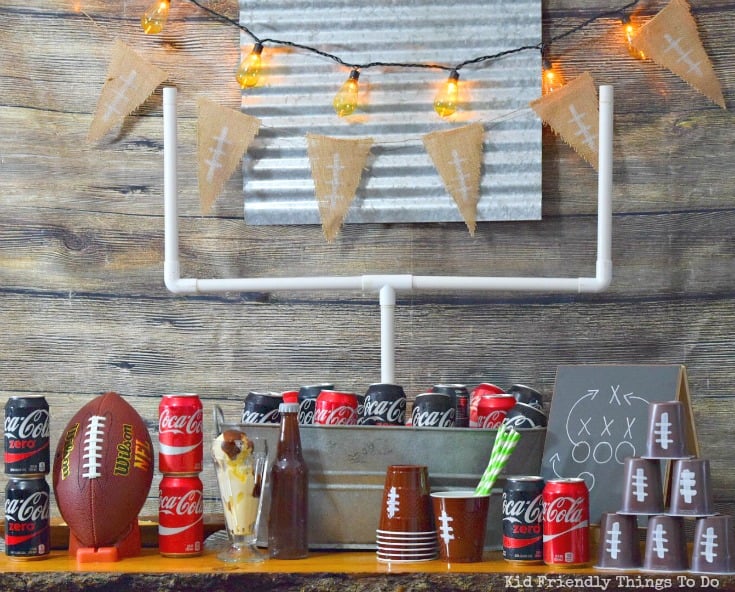 Football Watch Party Ideas and Football Cup Cozies! Games, Food and more! So fun ideas in this post! - www.kidfriendlythingstodo.com