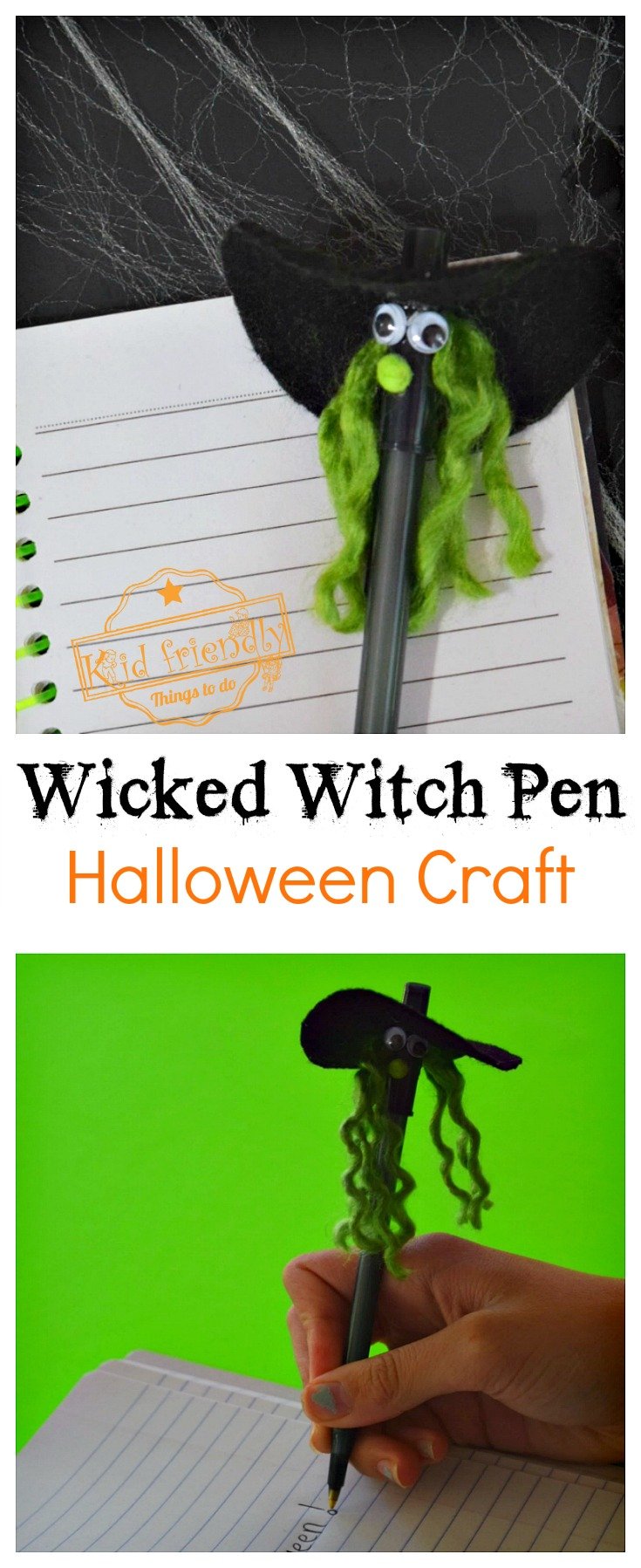 Make A Wicked Witch Pen or Pencil for a Kid Friendly Halloween Party Craft! - Easy to make & a perfect gift or activity to do - www.kidfriendlythingstodo.com