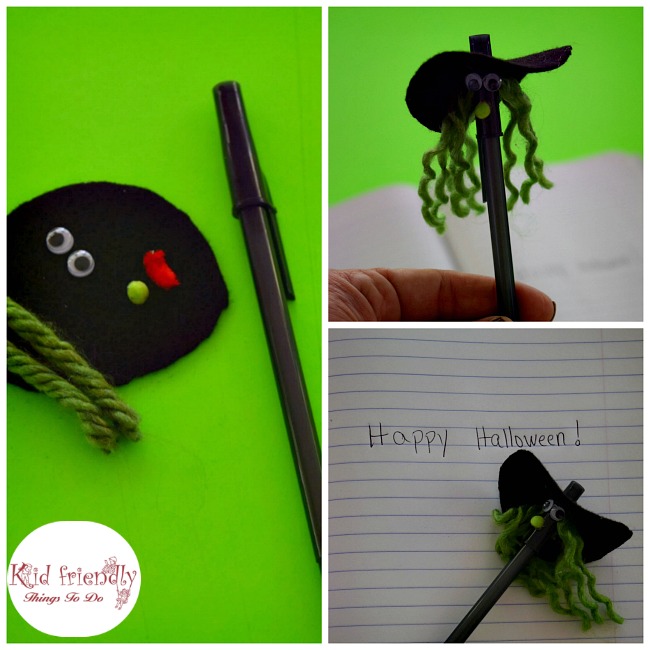 Make A Wicked Witch Pen or Pencil for a Kid Friendly Halloween Party Craft! - Easy to make & a perfect gift or activity to do - www.kidfriendlythingstodo.com