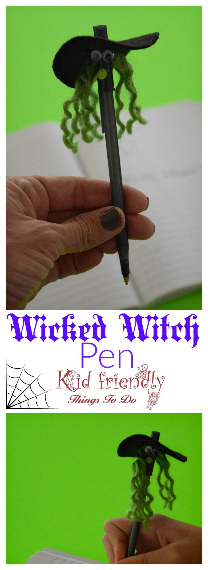 Make A Wicked Witch Pen or Pencil for a Kid Friendly Halloween Party Craft! - Easy to make & a perfect gift or activity to do - www.kidfriendlythingstodo.com
