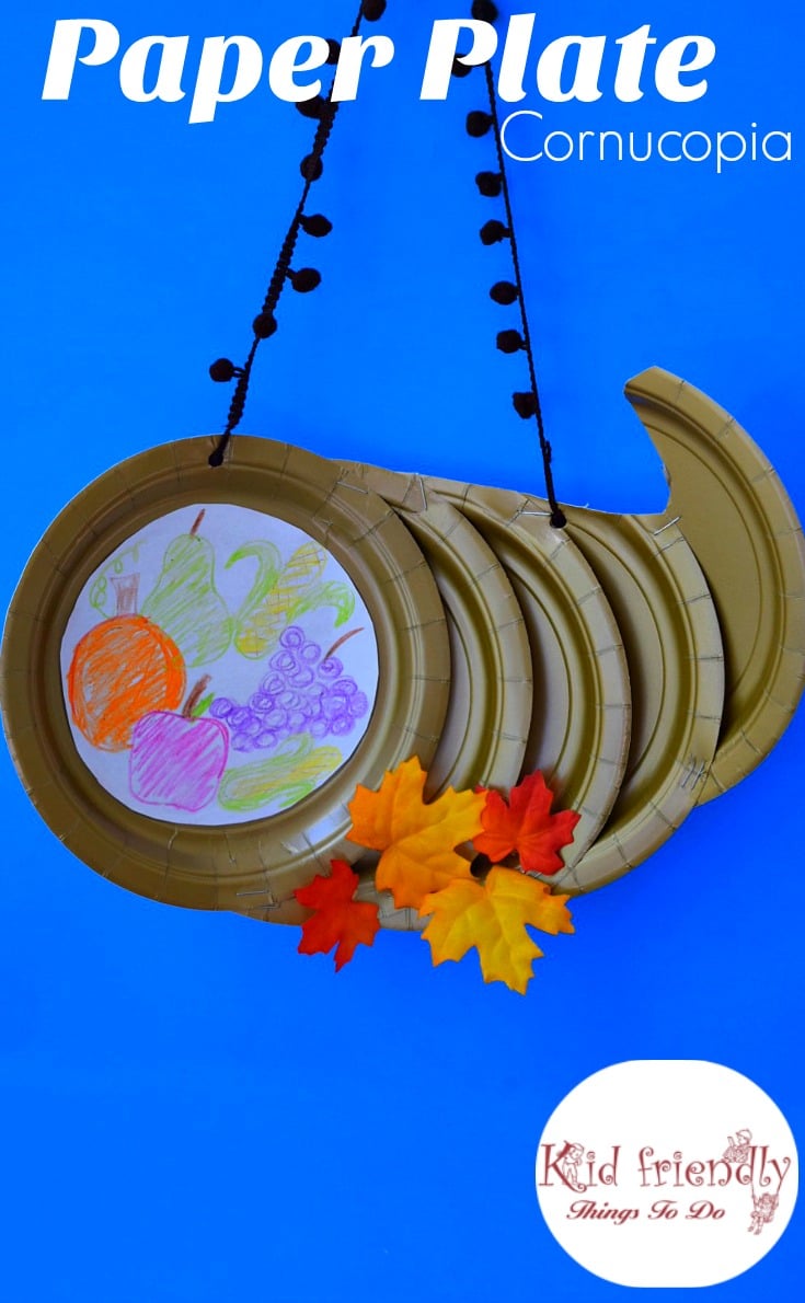 Paper Plate Cornucopia Craft for a Kid's Thanksgiving Craft - great for preschool, elementary school & for a home decoration - www.kidfriendlythingstodo.com