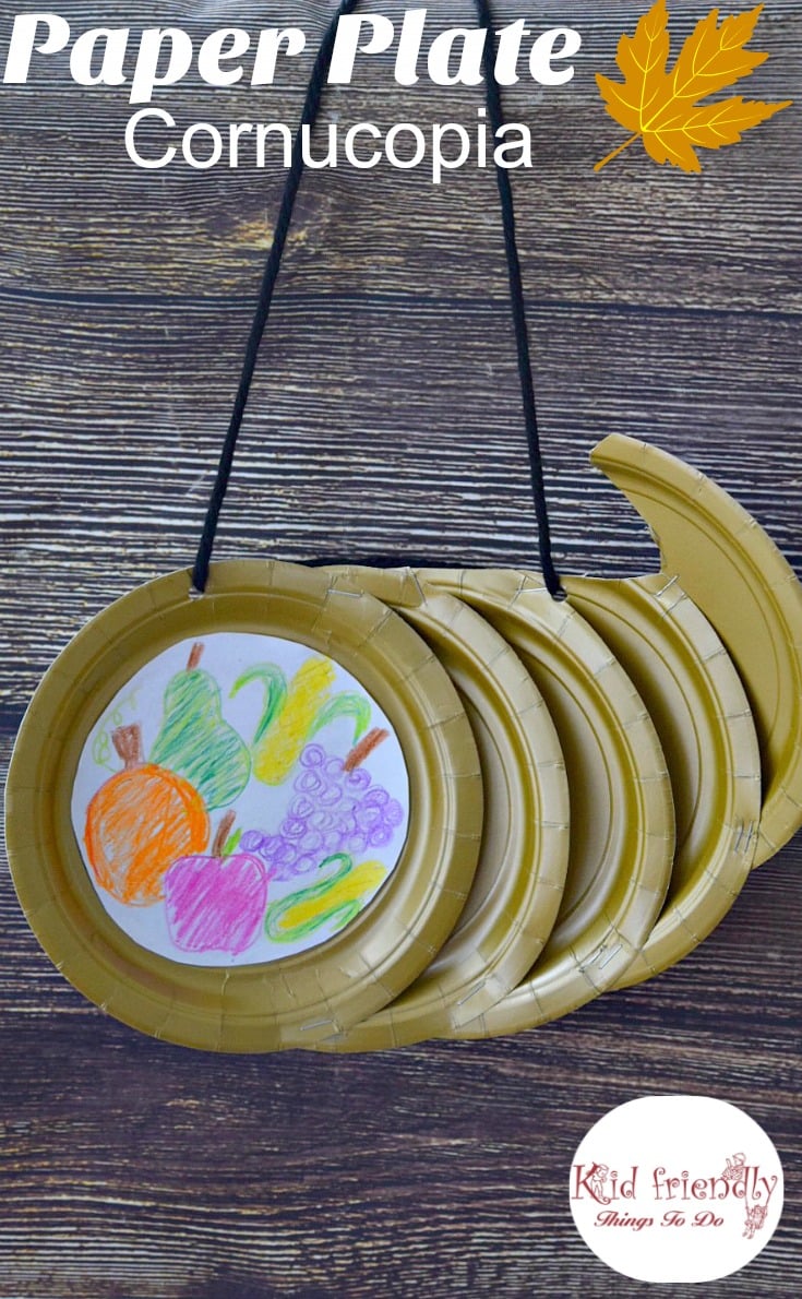 Paper Plate Cornucopia Craft for a Kid's Thanksgiving Craft - great for preschool, elementary school & for a home decoration - www.kidfriendlythingstodo.com
