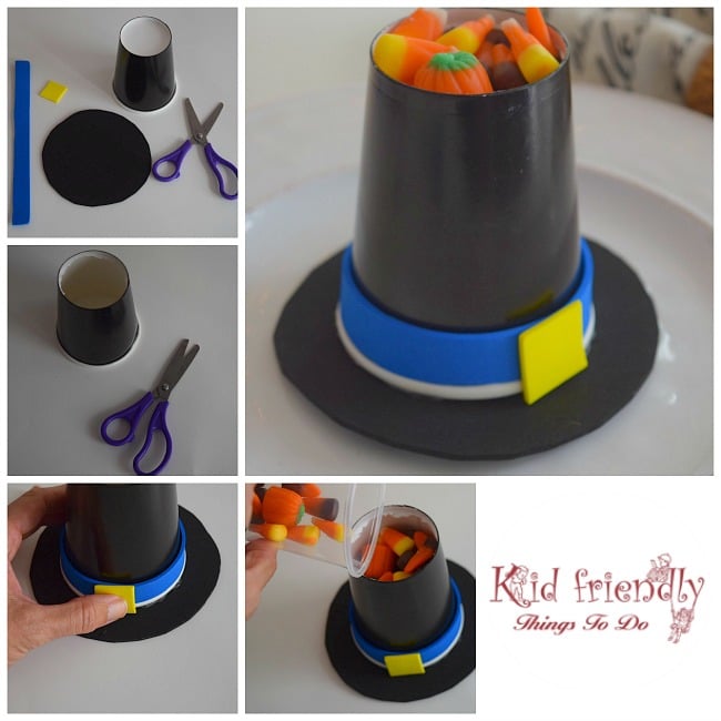 Pilgrim Hat Cup Treat Holder Craft for a Kid Friendly Thanksgiving
