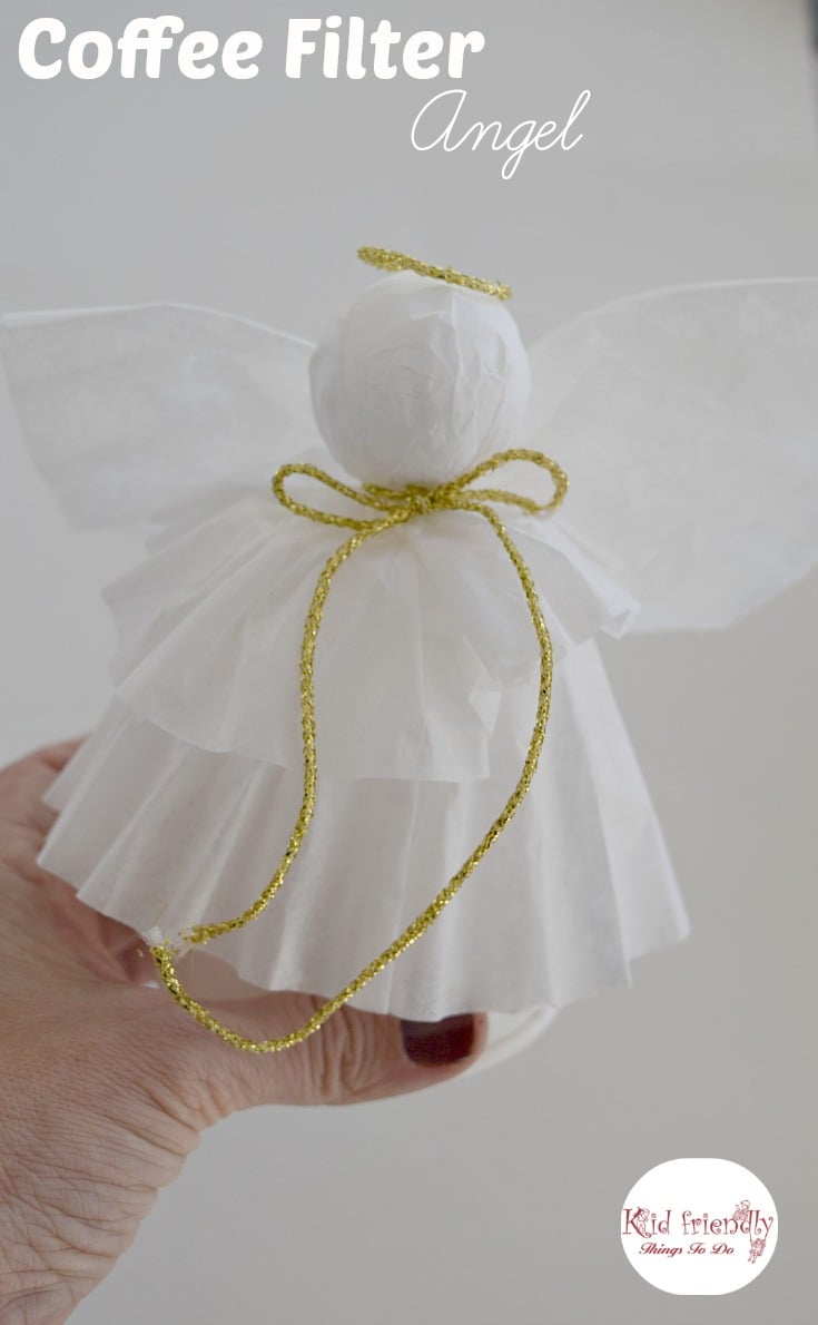 A Simple Coffee Filter Angel Christmas Tree Topper Craft for Kids to Make - Great Christmas decoration, and ornament. www.kidfriendlythingstodo.com