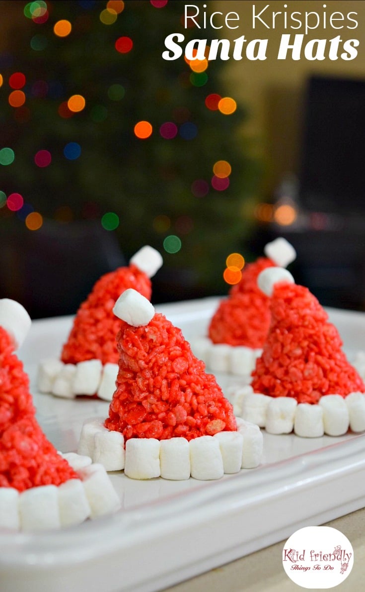 Santa Hat Rice Krispies Treats for a Fun and Simple Christmas Treat - Perfect for holiday parties with kids! www.kidfriendlythingstodo.com