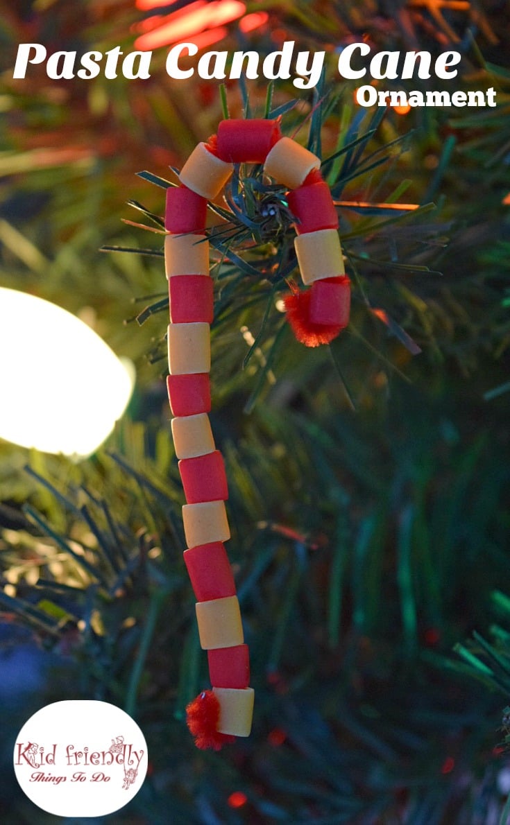 Pasta Candy Cane Ornament Craft for Kids at Christmas - The perfect craft for preschoolers, kids and adults of all ages! www.kidfriendlythingstodo.com