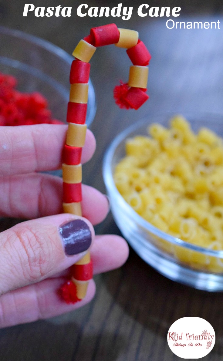 Pasta Candy Cane Ornament Craft for Kids at Christmas - The perfect craft for preschoolers, kids and adults of all ages! www.kidfriendlythingstodo.com