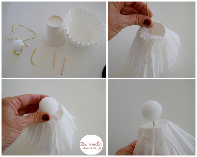 A Simple Coffee Filter Angel Christmas Tree Topper Craft for Kids to Make - Great Christmas decoration, and ornament. www.kidfriendlythingstodo.com