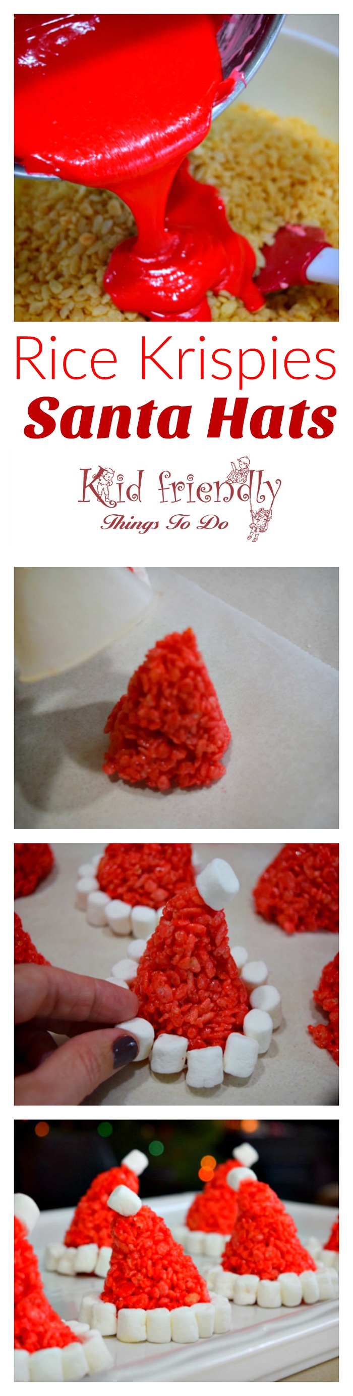 Santa Hat Rice Krispies Treats for a Fun and Simple Christmas Treat - Perfect for holiday parties with kids! www.kidfriendlythingstodo.com