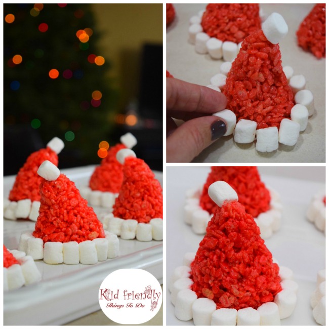 Santa Hat Rice Krispies Treats for a Fun and Simple Christmas Treat - Perfect for holiday parties with kids! www.kidfriendlythingstodo.com