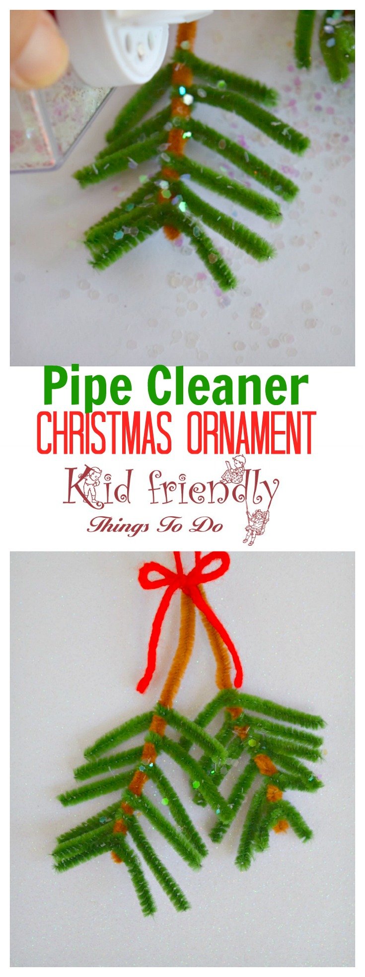 Easy Pipe Cleaner Pine Bough Ornament for Kids to Make at Christmas