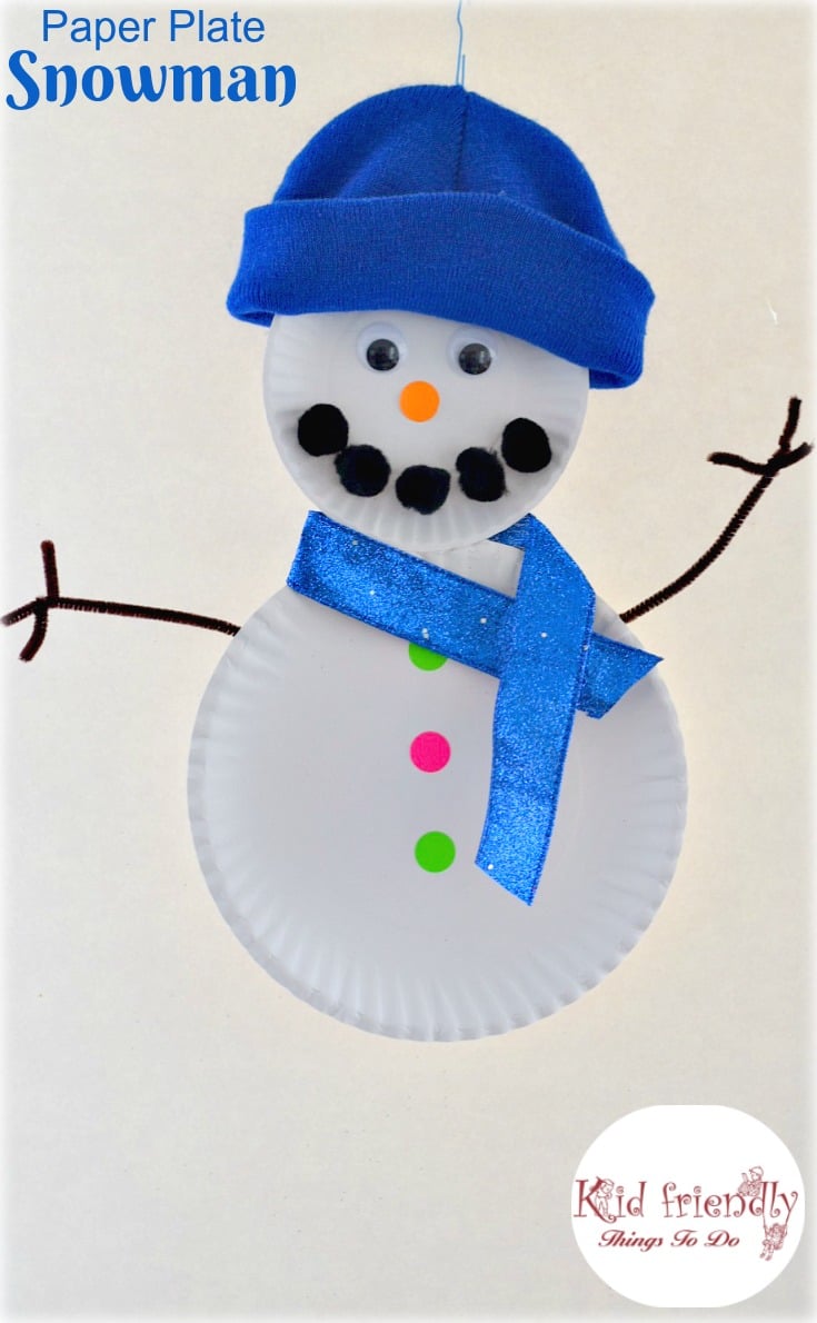 Easy Paper Plate Snowman Craft for Kids to Make - great for preschool, and elementary kids - www.kidfriendlythingstodo.com