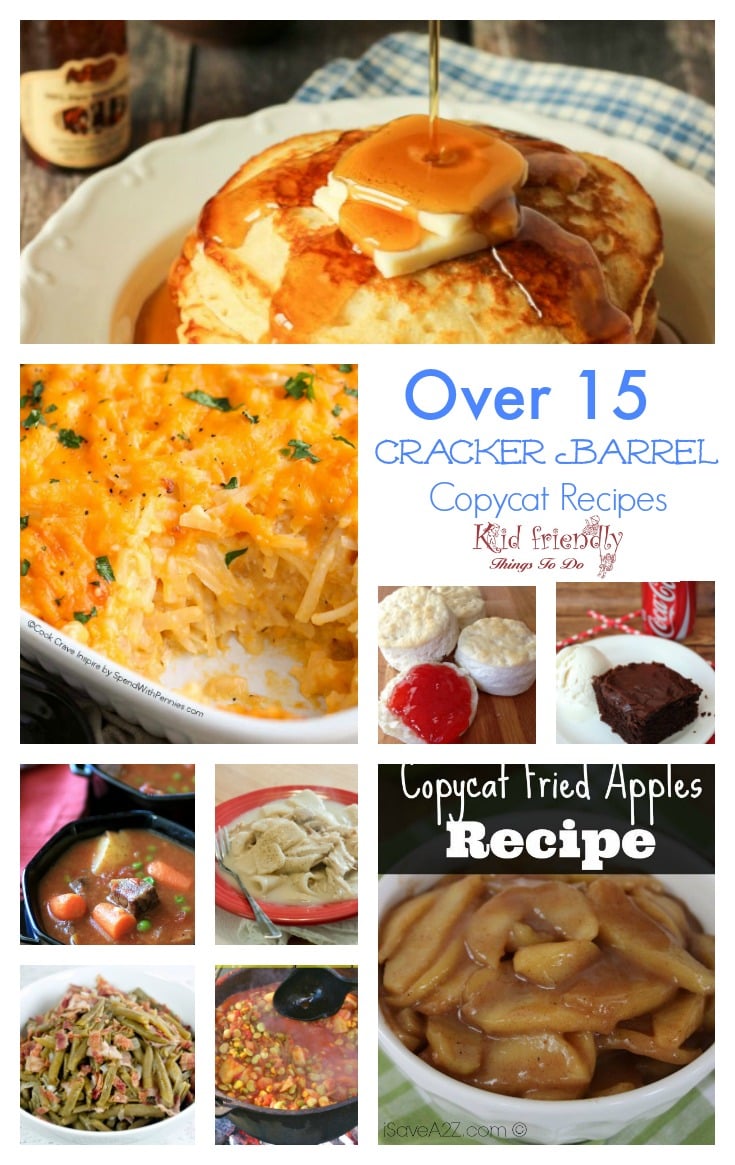 Over 15 of the best Copycat Cracker Barrel Recipes like hashbrown casserole, fried apples, coke cake, macaroni & cheese, and delicious biscuits! Yum! www.kidfriendlythingstodo.com